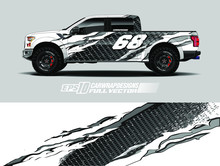 Pick Up Truck Wrap Decal Designs. Abstract Racing And Sport Background For Car Livery. Full Vector Eps 10.