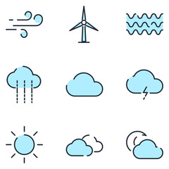 Wall Mural - Weather set icon template color editable. Wind, Blizzard, Sun, Rain and more symbol vector sign isolated on white background icons vector illustration for graphic and web design.