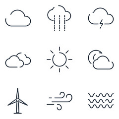 Wall Mural - Weather set icon template color editable. Wind, Blizzard, Sun, Rain and more symbol vector sign isolated on white background icons vector illustration for graphic and web design.