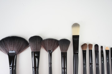 Wall Mural - A set of a black make up brushes over the white background