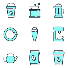 Poster - Coffee set icon template color editable. Coffee pack symbol vector sign isolated on white background icons vector illustration for graphic and web design.