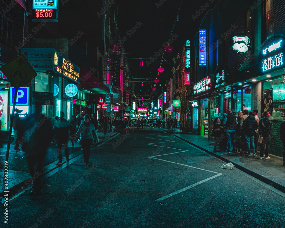 Chinatown at night - obrazy, fototapety, plakaty 