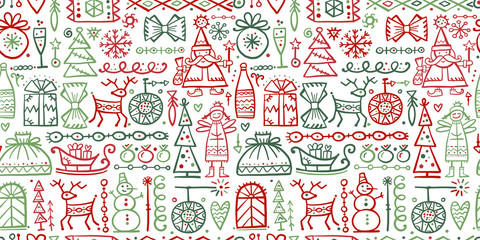 Wall Mural - Christmas seamless background, sketch for your design