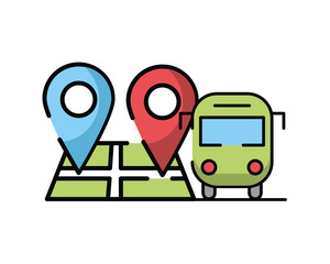 Sticker - paper map guide with bus vehicle