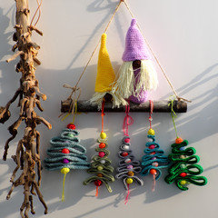 Wall Mural - simple decoration winter seasonal, gnome on bamboo, ribbon Christmas tree ornaments