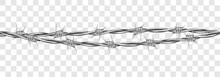 Metal Steel Barbed Wire With Thorns Or Spikes Realistic Vector Illustration Isolated On Transparent Background. Fencing Or Barrier Element For Danger Industrial Facilities Or Prisons