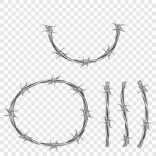 Metal steel barbed wire with thorns or spikes realistic vector illustration isolated on transparent background. Fencing or barrier part, element for danger industrial facilities or prisons
