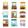 © alex_cardo - Local markets with different food flat illustrations set