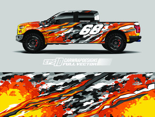 vehicle graphic livery design vector. Graphic abstract stripe racing background designs for wrap cargo van, race car, pickup truk, adventure vehicle.