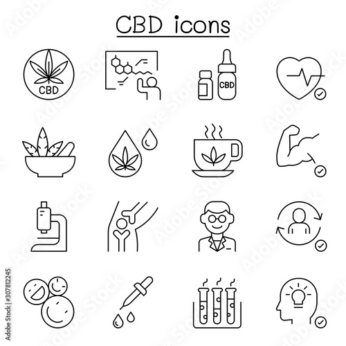 CBD, Cannabis, marijuana icon set in thin line style Tableau sur Toile