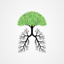 Tree Vector Illustration With The Roots Shaped Like Human Lungs.