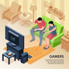 Canvas Print - Gamers Family Isometric Background