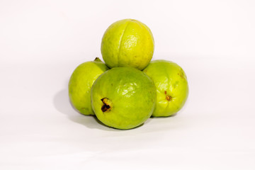 Group of fresh fruit green guva with white background