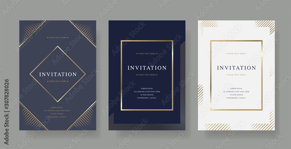 Vintage luxury invitation card  with golden frame design vector set - obrazy, fototapety, plakaty 