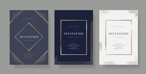Vintage luxury invitation card  with golden frame design vector set