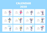 Fototapeta Pokój dzieciecy - Calendar for 2020 from Sunday to Saturday. Cute rats in different costumes. The symbol of the Chinese New Year. Mouse cartoon character. Funny animal.