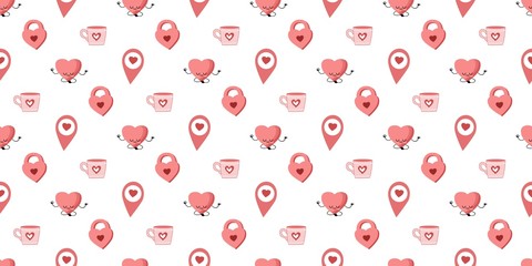 Wall Mural - Seamless Pattern For Valentine's Day. The 14th of February. St. Valentine's Day. Heart..