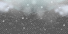 Christmas Background With Falling Snowflakes On Transparent. Vector