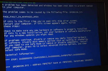 computer error failure concept, failure message on screen, bad software pc app crash, email malware,