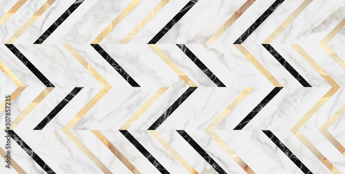 Plakat na zamówienie Marble luxury seamless pattern with golden decor. herringbone pattern surface classic style stone paving, seamless texture map.