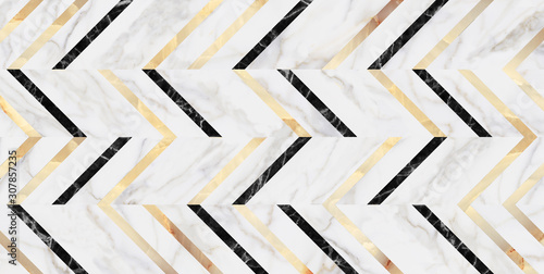 Naklejka - mata magnetyczna na lodówkę Marble luxury seamless pattern with golden decor. herringbone pattern surface classic style stone paving, seamless texture map.