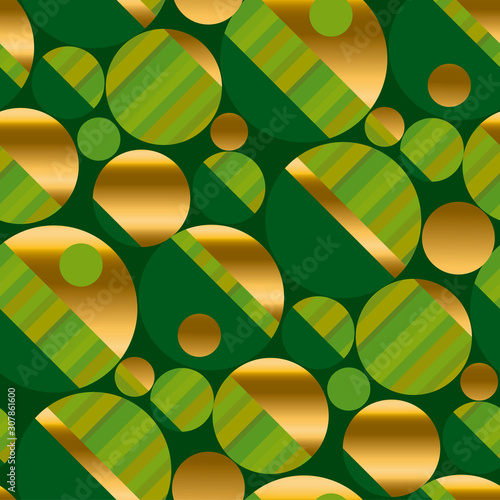 Round shapes green festive seamless pattern