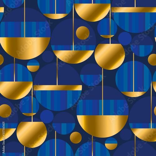 Round shapes seamless pattern in classic blue