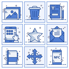 Wall Mural - Set vector icons with elements for mobile concepts and web apps. Business and marketing, programming, data management, internet connection, social network, computing, information. Vector