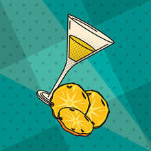 Poster Pop Art Style With Cocktail Cup And Pineapple