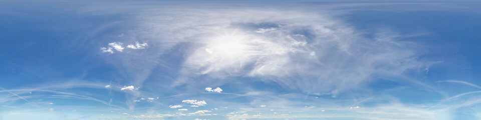 Wall Mural - blue sky with beautiful cumulus clouds. seamless hdri panorama 360 degrees angle view with zenith fo
