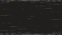 Horizontal Distortion Of Broken Video Image On Black Background, VHS Effect, Glitch Digital Color Pixel Noise. Stock Abstract Pixel Background Glitch Texture. Color Digital Noise, VHS Corrupted Signal