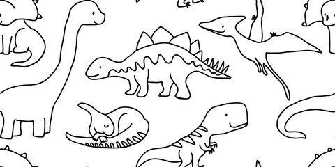 Wall Mural - outline dino seamless pattern, dinosaurs texture