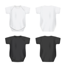 White And Black Blank Baby Bodysuit Set Realistic Vector Illustration Isolated.