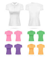 Sticker - Set of women polo shirt or collar T-shirt realistic vector illustration isolated.