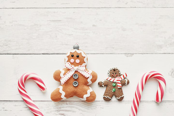 Close up view of colorful christmas cookies and lollipops top view. Christmas concept. Space for text. Holidays season, christmas mood, winter time