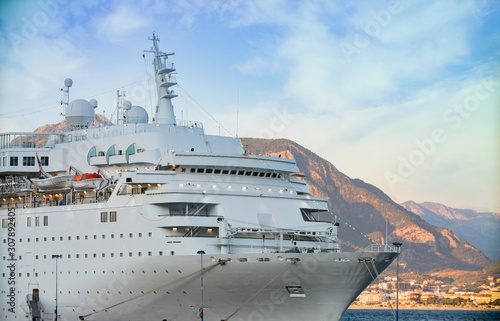 Beautiful white giant luxury cruise ship