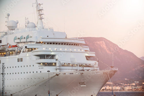 Beautiful white giant luxury cruise ship