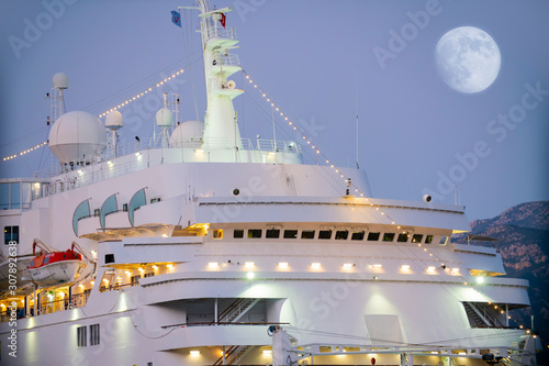 Beautiful white giant luxury cruise ship