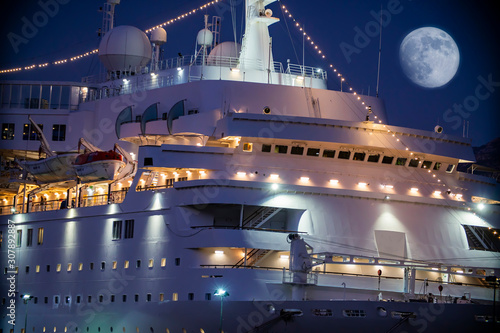 Beautiful white giant luxury cruise ship