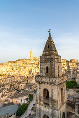 Canvas Print - San Pietro Barisano church and Sassi di Matera, UNESCO world heritage site, Matera, Basilicata, Italy