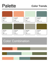 Color Palette, Harmonious Combination, Codes And Names. Fashion Colors For Using In Web, Clothes, Interiors And Textiles