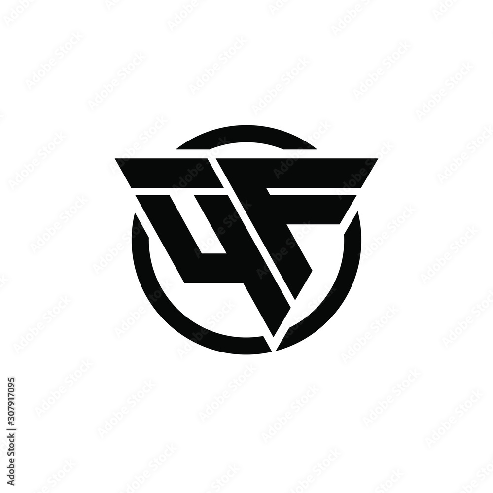 4F F4 Triangle Logo Circle Monogram Design Vector Super Hero Concept, YF FY Logo