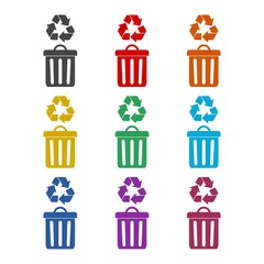 Canvas Print - Trash bin color icon set isolated on white background