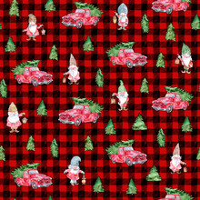 Christmas Buffalo Red Black Pattern, Old Trucks And Gnomes Background