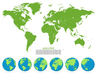 Poster - Set of Planet Earth globes and world map