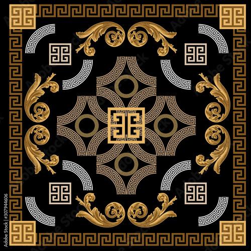 baroque gold style with circle greek design seamless pattern