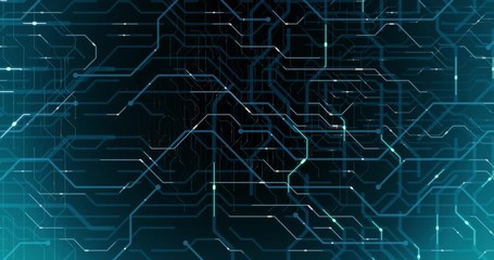 Canvas Print - 4k seamless loop abstract futuristic electronic circuit board. electrical signals flowing in electri