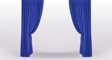 Background With Straight Luxury Blue Curtains And With Holder And Draperies