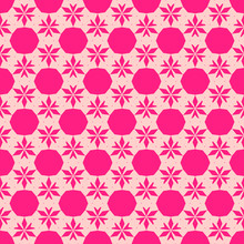 Vector Pink Floral Seamless Pattern. Elegant Ornamental Background. Subtle Geometric Texture With Small Flower Shapes, Leaves, Triangles, Circles. Repeatable Design For Decoration, Gift Paper, Textile