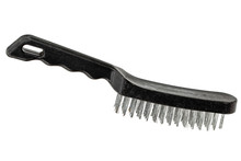 Steel Wire Brush With Handle From Black Plastic For Cleaning And Polishing Hard Or Metal Equipment, Isolated On White Background